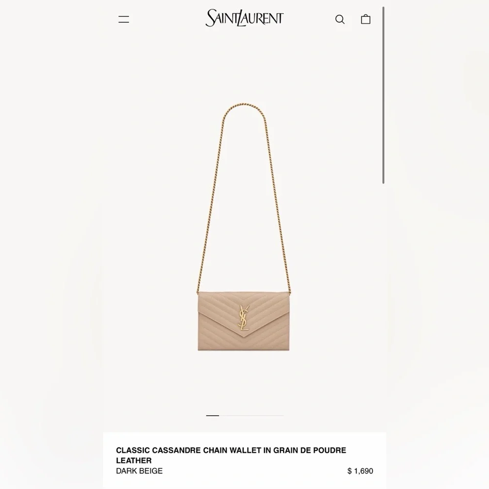 Yves Saint Laurent Classic CASSANDRE chain on wallet in grain LEATHER full set - Picture 1 of 12